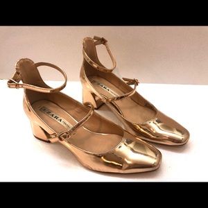 ZARA rose gold mirror double strap shoes